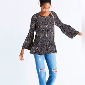 Madewell Silk Fiesta Paisley Bell-Sleeve Top Size XS